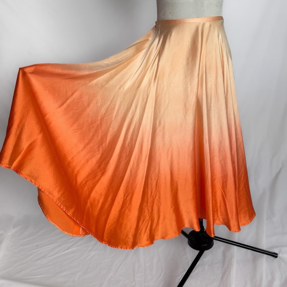 vintage y2k silk midi flare skirt in orange & peach ombre